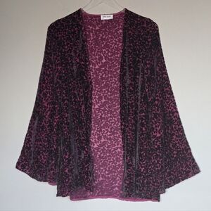 Boho Burgundy/Pink Black Burnout Velvet Kimono Fairy Witchy Gothic Bell Sleeve S